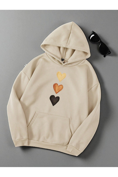 Unisex Sirali Kalp Baskılı Oversize Sweatshirt