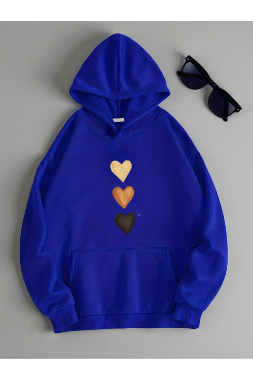 Unisex Sirali Kalp Baskılı Oversize Sweatshirt