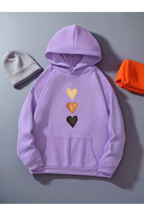 Unisex Sirali Kalp Baskılı Oversize Sweatshirt
