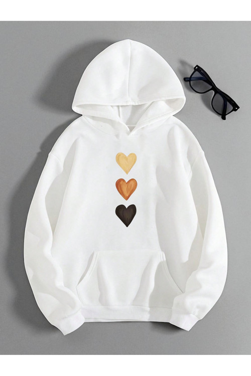 Unisex Sirali Kalp Baskılı Oversize Sweatshirt