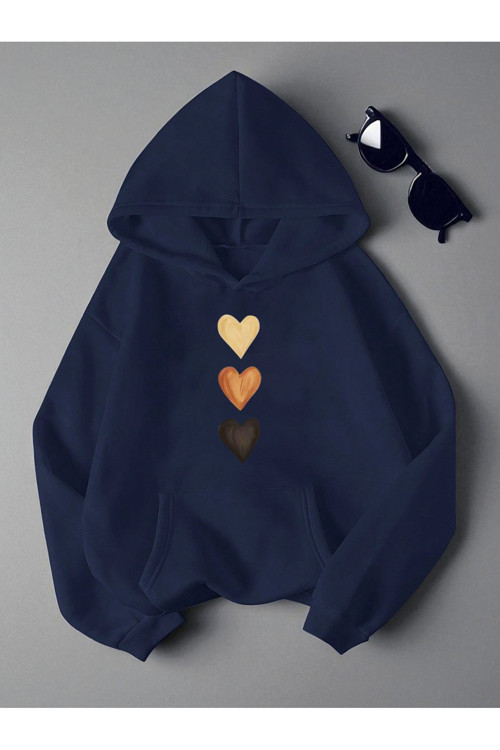 Unisex Sirali Kalp Baskılı Oversize Sweatshirt