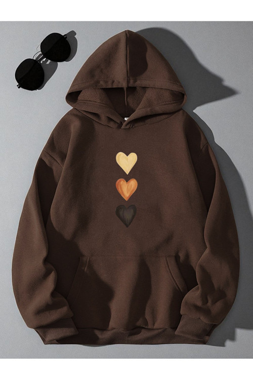 Unisex Sirali Kalp Baskılı Oversize Sweatshirt
