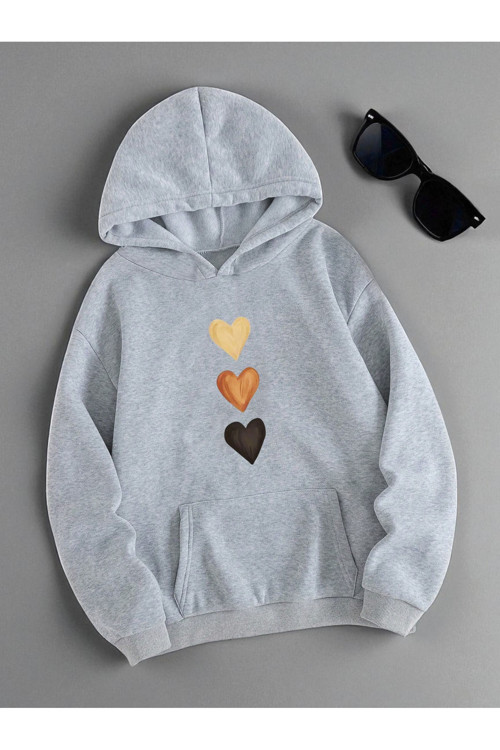 Unisex Sirali Kalp Baskılı Oversize Sweatshirt