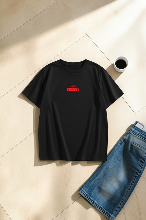 Unisex With Love Cherry Baskılı Tasarım Oversize Tişört