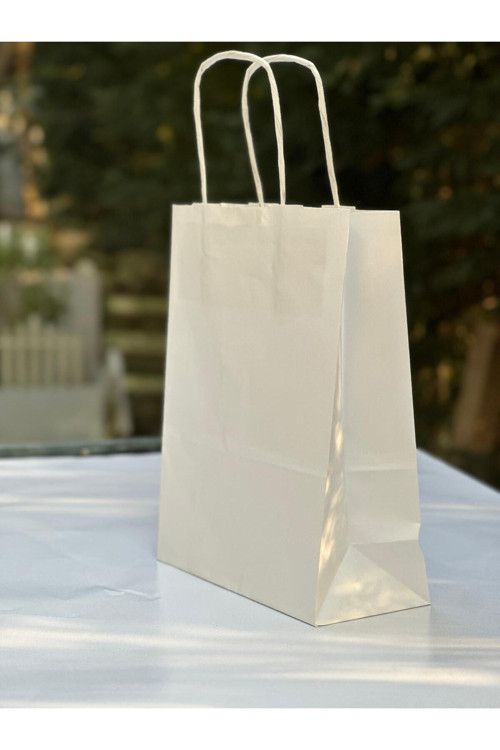 1.Kalite 18x8x24 Cm 1’ Li Beyaz Renkli Kraft Kağıt Çanta, Hediye Poşeti, Hediye Paketi, Kraft Çanta