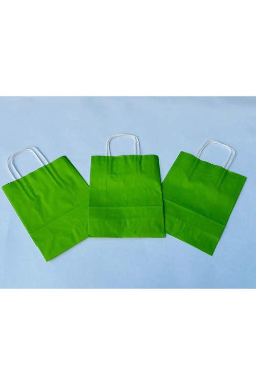 1.Kalite 18x8x24 Cm 3’ Lü Yeşil Renkli Kraft Kağıt Çanta, Hediye Poşeti, Hediye Paketi, Kraft Çanta