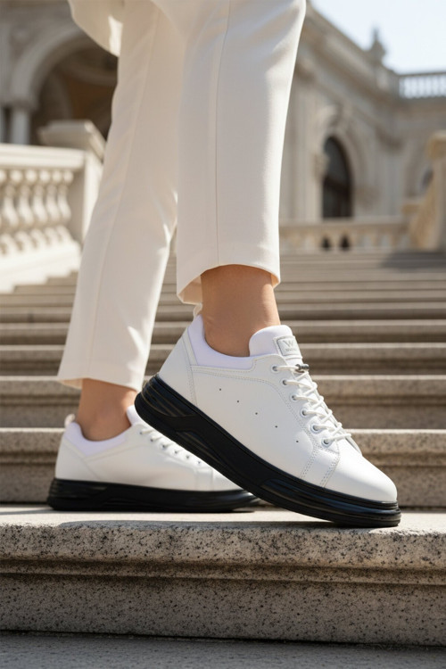 Erkek Beyaz Lastik Bağcıklı Rahat Hafif Tabanlı Spor Ayakkabı Sneaker Balase M