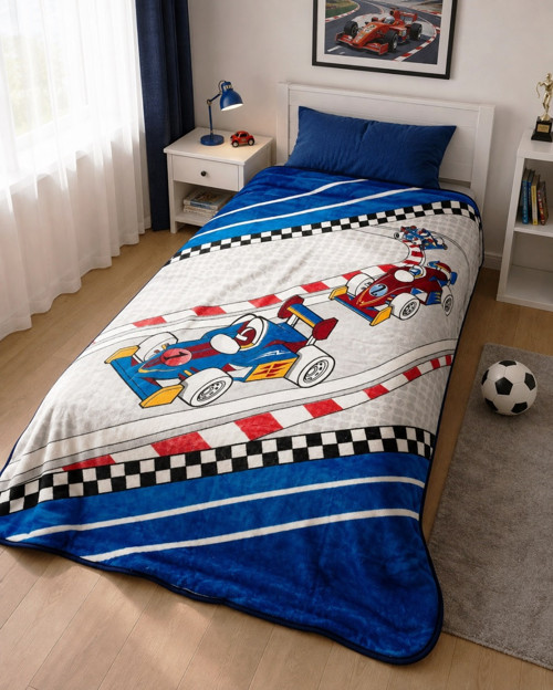 -Formula Racing Mavi- Tek Kişilik Çocuk Battaniye (155x215)