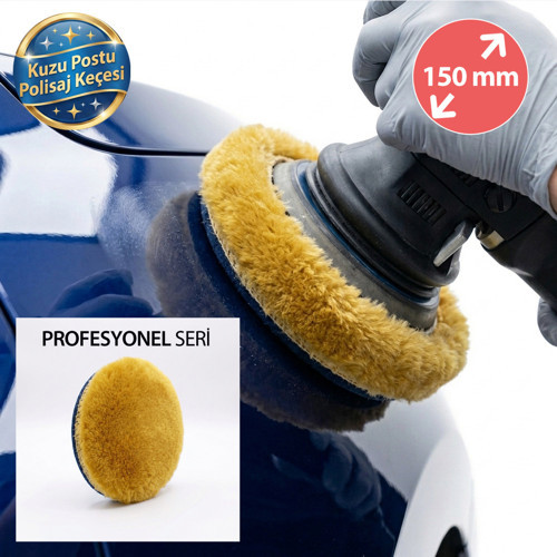 Profesyonel Seri %100 Doğal Kuzu Postu Polisaj Keçesi 150 mm Sarı