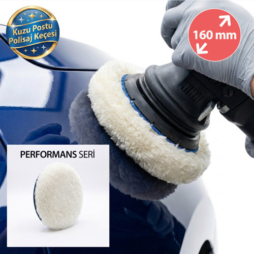 Performans Seri %100 Doğal Kuzu Postu Polisaj Keçesi 160 mm Beyaz