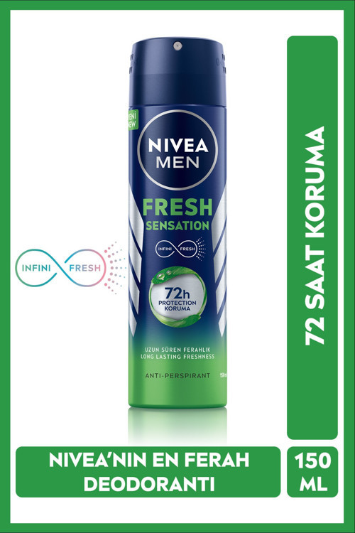 MEN Erkek Sprey Deodorant Fresh Sensation 150ml, 72 Saat Anti-perspirant, Gün Boyu Ferahlık