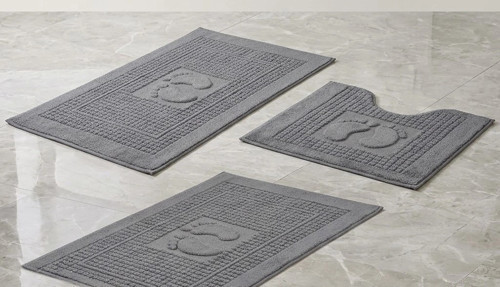 Bicomi Ultra Emici %100 Pamuklu 3'lü Banyo Ayak Havlusu Seti (50x70 cm - Antrasit)