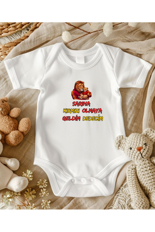 Sarı Kırmızı Aslan Taraftar Temalı Dede Yazılı Bebek Zıbın