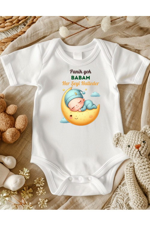 Baba Yazılı Bebek Zıbın Pamuklu Kumaş Unisex 4