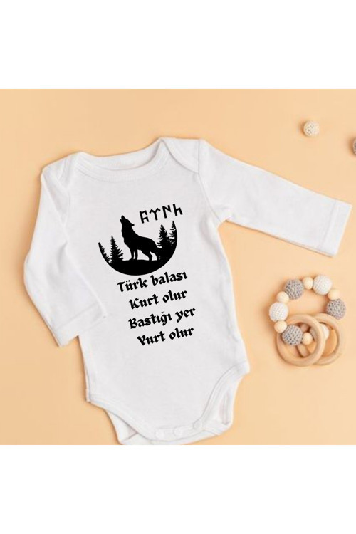 Yavru Kurt temalı zıbın kurt baskılı bebek Türk balası bebek