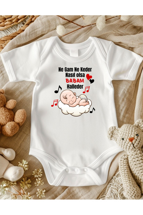 Baba Yazılı Bebek Zıbın Pamuklu Kumaş Unisex 5