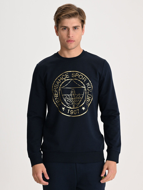 Lacivert Tribün Altın Logolu Erkek Sweatshirt