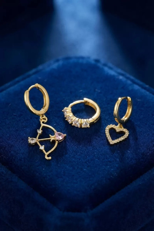 3 lü Set Küpe Gold Renk Eros Yay Detaylı TJ-BKP11946