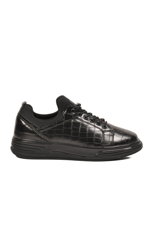 Erkek Siyah Kroko Lastik Bağcıklı Rahat Hafif Tabanlı Spor Ayakkabı Sneaker Balase 896 M