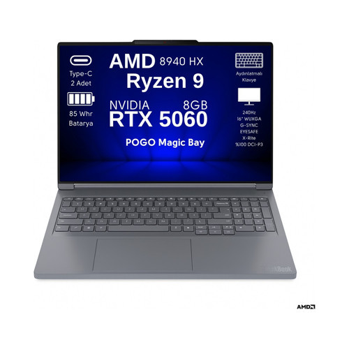 Thinkbook 16P Amd Ryzen 9 8940HX 64GB 1tb SSD Nvidia Geforce Rtx 5060 8gb Ekran Kartı 16" Wqxga IPS 500NITS 240Hz G-Sync