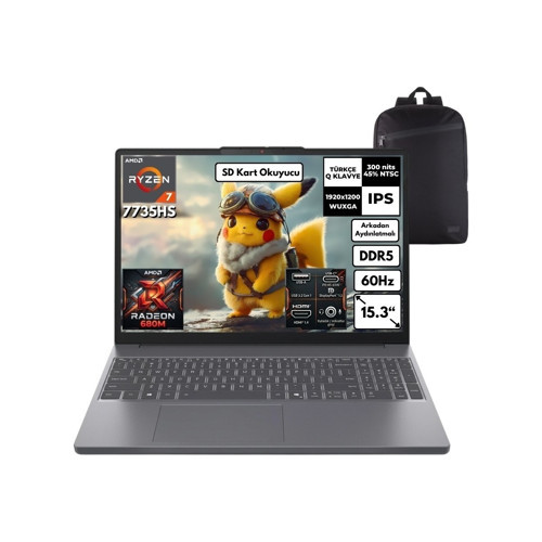 Ideapad Slim 3 Amd Ryzen 7 7735HS 24GB Ram 512GB SSD Windows 11 Pro 15.3" Wuxga IPS 1920X1200 60Hz Taşınabilir Bilgisaya