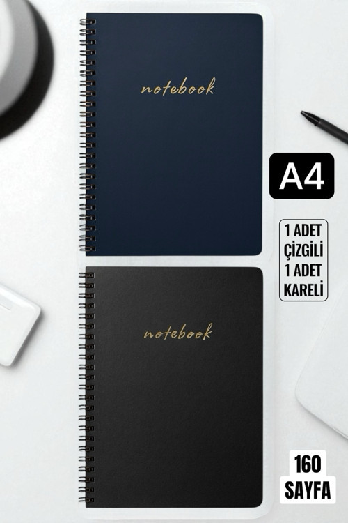 A4 Premium Bakır Spiralli Defter Seti (1 Çizgili + 1 Kareli) | Ofis & Okul İçin Şık Tasarım