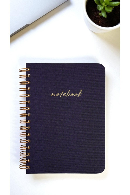 Mor Keten Kapaklı Oval Kenar Çizgili Defter – A5, 160 Sayfa, 110 Gr Ivory Kâğıt, Bakır Spiral