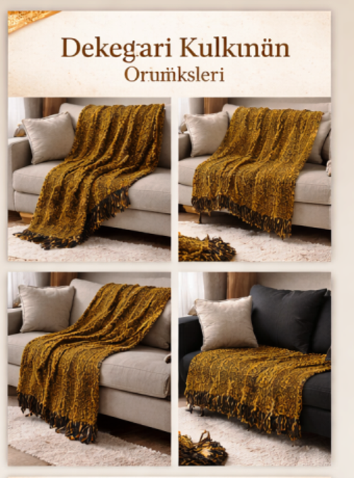 Mandaş el dokuma Yeni Nesil koltuk şalı 170*170 1 li pk Gold/ Siyah