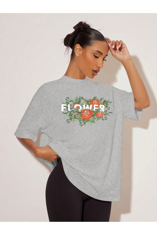 Unisex Flowers Çiçek Tasarım Basklı Tshirt