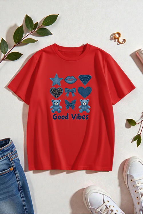 Unisex Good Vibes Baskılı Tasarım Tshirt