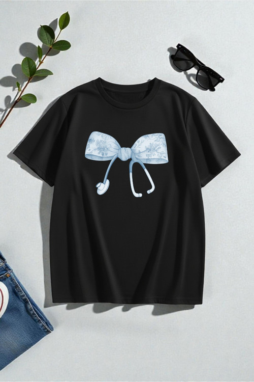 Unisex Fıyonk & Steteskop Baskılı Tasarım Tshirt