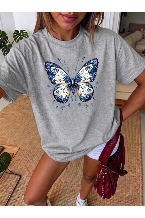 Unisex Desenli Kelebek Baskılı Tasarım Tshirt