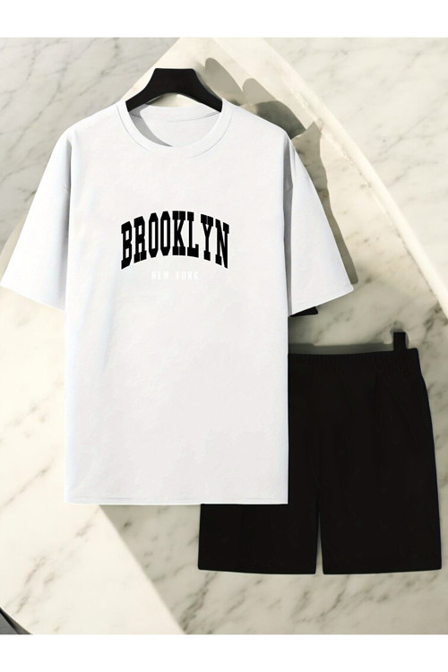Unisex Brooklyn Baskılı Tasarım Şort Takım