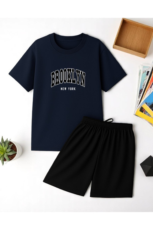 Unisex Brooklyn Baskılı Tasarım Şort Takım