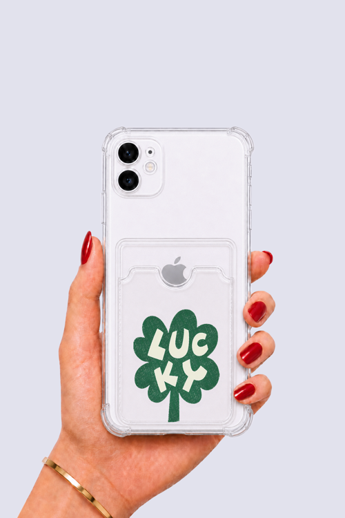 iPhone 11 Kartlıklı Lucky Yonca Desenli Kılıf - GESA555534-8256
