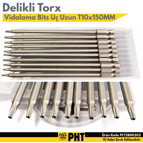 PHT Delikli Torx Vidalama Bits Uç Uzun T10x150MM S2 Çelik ( 10 Adet ) PLT2800202