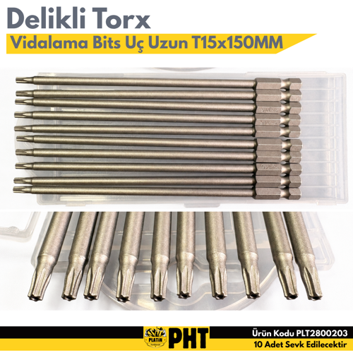 PHT Delikli Torx Vidalama Bits Uç Uzun T15x150MM S2 Çelik ( 10 Adet ) PLT2800203