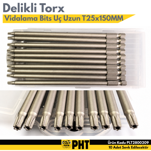 PHT Delikli Torx Vidalama Bits Uç Uzun T25x150MM S2 Çelik ( 10 Adet ) PLT2800209