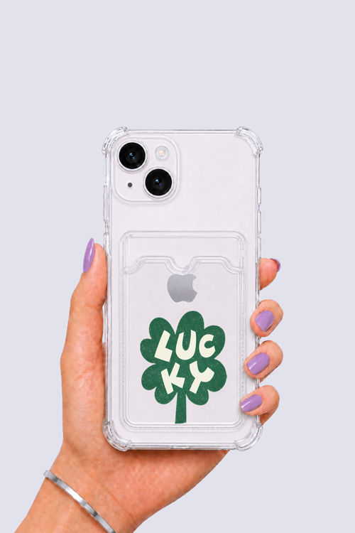 iPhone 14 Kartlıklı Lucky Yonca Desenli Kılıf - GESA559846-9589