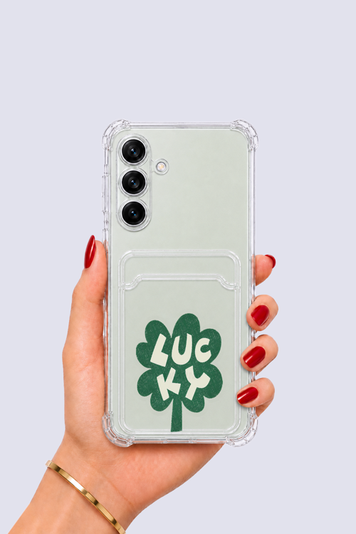 Samsung Galaxy S24 Kartlıklı Lucky Yonca Desenli Kılıf - GESA555309-1816