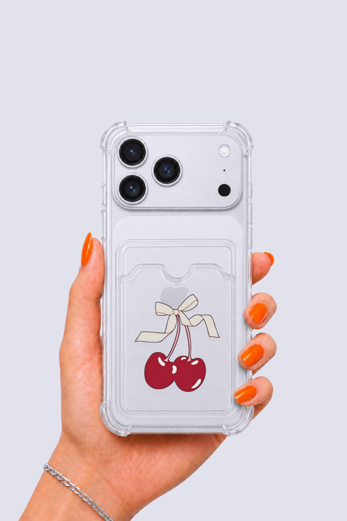 iPhone 17 Pro Max Kartlıklı Kiraz Desenli Kılıf - GESA555925-8973