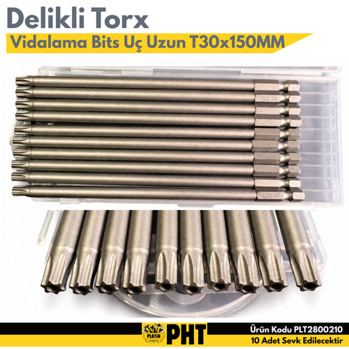 PHT Delikli Torx Vidalama Bits Uç Uzun T30x150MM S2 Çelik ( 10 Adet ) PLT2800210