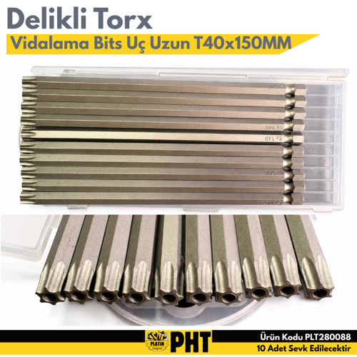 PHT Delikli Torx Vidalama Bits Uç Uzun T40x150MM S2 Çelik ( 10 Adet ) PLT280088