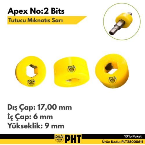 Apex No:2 Bits Tutucu Mıknatıs Halkası Sarı Tornavida Ucu Mıknatısı ( 10 Adet ) PLT28000611