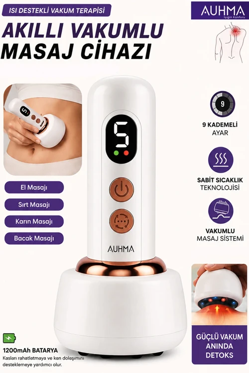 Vakumlu Kupa Çekme Sırt Bel Bardak Çekme Isı Destekli Aleti Masaj Terapi Cihazı 1200mAh Şarlı