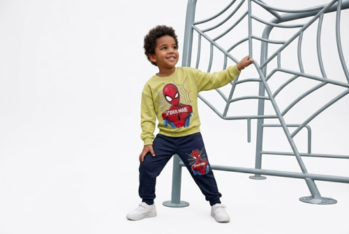 Erkek Çocuk Takım – %100 Pamuk İki İplik Kumaş – Sarı Sweatshirt, Gri/Bordo/Lacivert Pantolon Renk