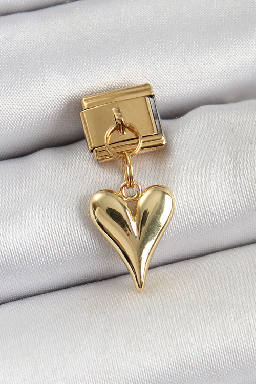 316L Çelik Sallantılı Kalp Model Gold Renk Nomination Charm - Lisinya