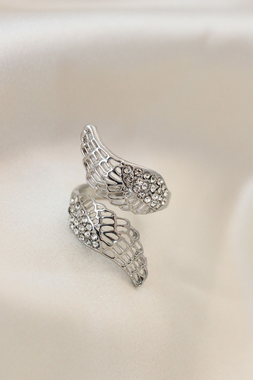Ayarlamalı Silver Renk Metal Zirkon Taşlı Kanat Yüzük - Lisinya