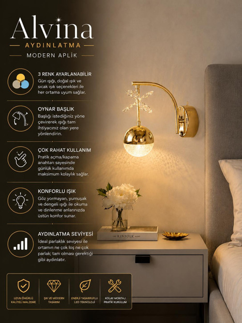 nera toplu ledli 3 renk gold aplik