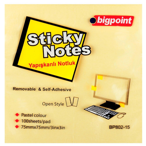 Yapışkanlı Not Kağıdı 75x75 Sarı BP802-15